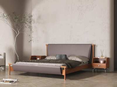 北欧双人床3D模型下载